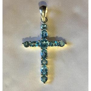 Silver Cross And Topaz