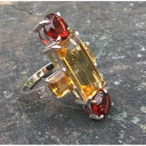 Ring, Gold, Garnets, Citrines, Diamonds