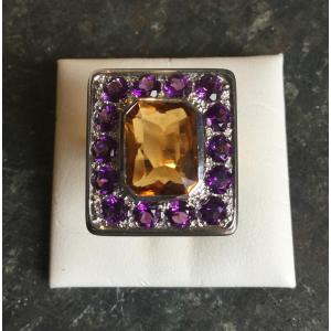 Gold, Citrine And Amethyst Ring