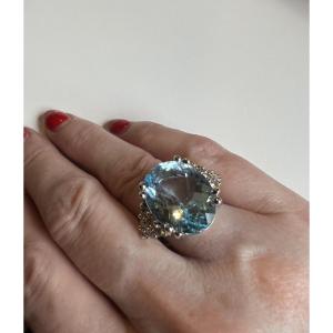Gold, Blue Topaz And Diamond Ring