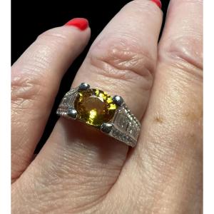 Gold, Yellow Sapphire And Diamond Ring