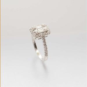 Bague diamants baguettes et diamants