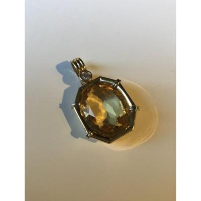 Pendentif or, citrine et diamant