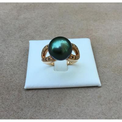 Gold Ring, Tahitian Pearl And Cognac Diamonds