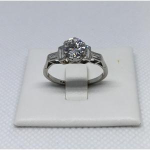 Bague solitaire, platine et diamants