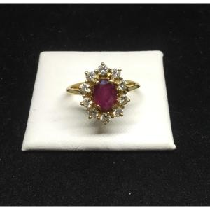 Bague marquise, or, rubis et diamants