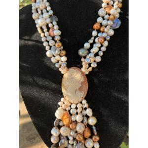 Necklace, Cameo And Pearls