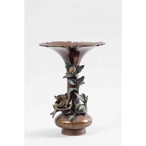 Wide-mouthed Cornet Vase Decorated With A Peony Branch