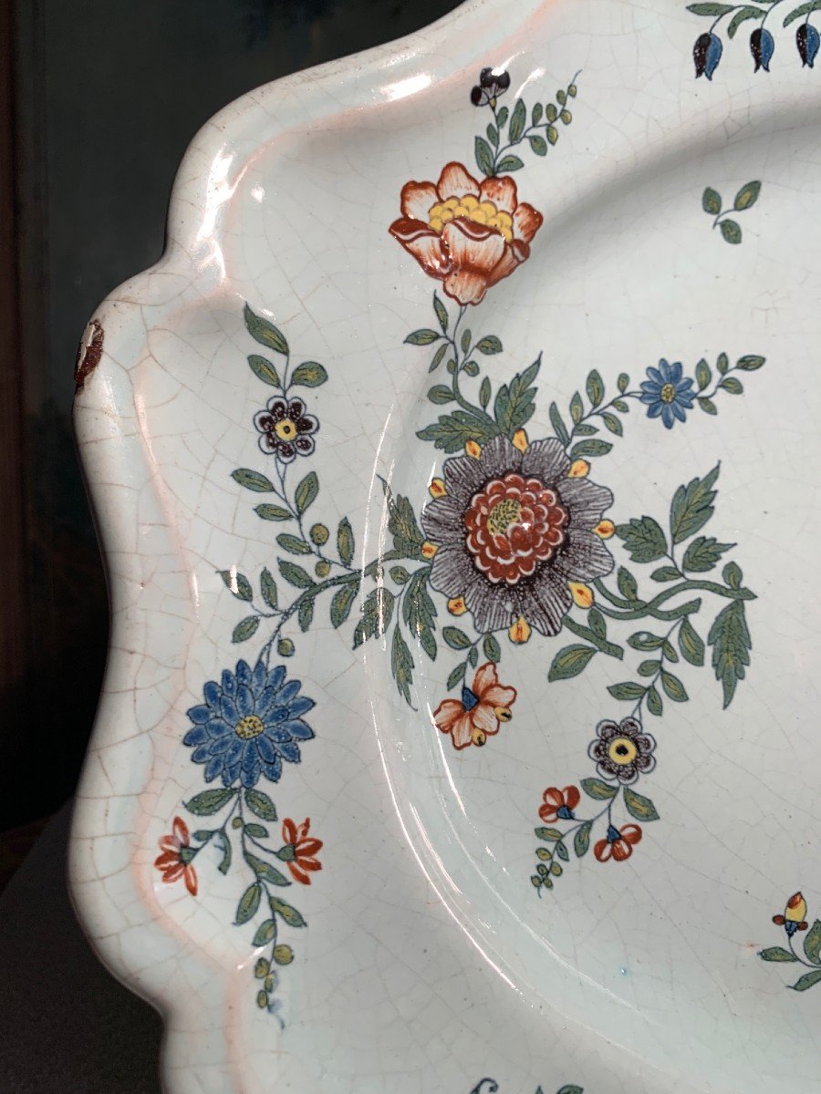 Rouen 18th Century - Around 1750 - Large Floral Dish-photo-3