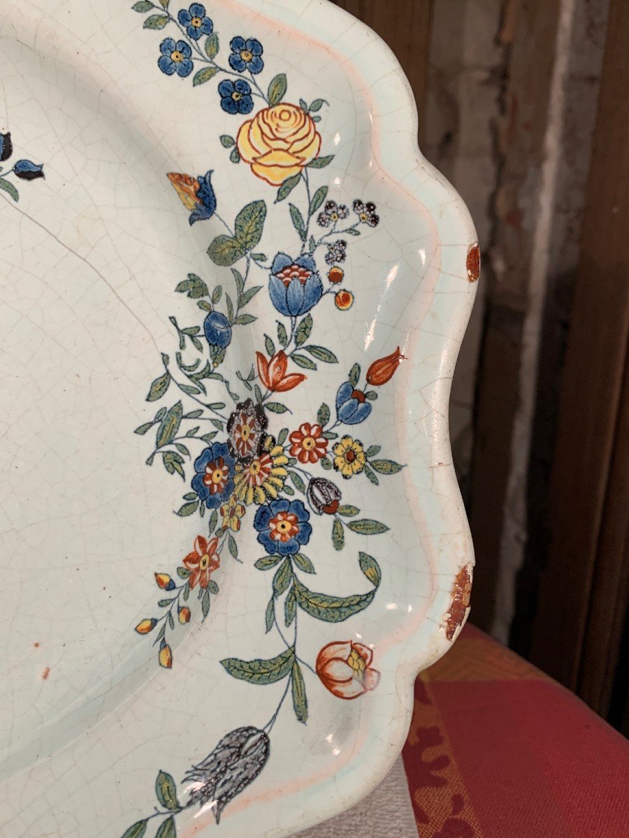 Rouen 18th Century - Around 1750 - Large Floral Dish-photo-4