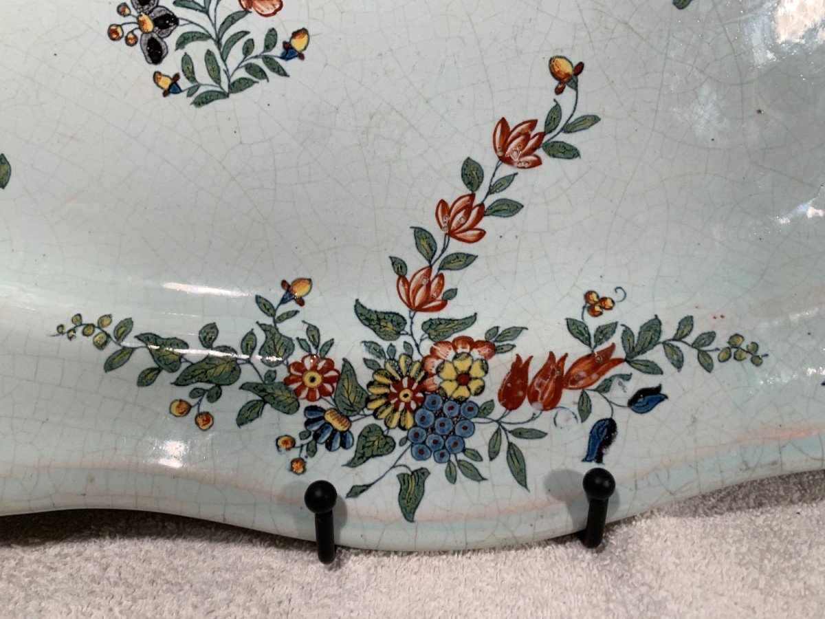 Rouen 18th Century - Around 1750 - Large Floral Dish-photo-1
