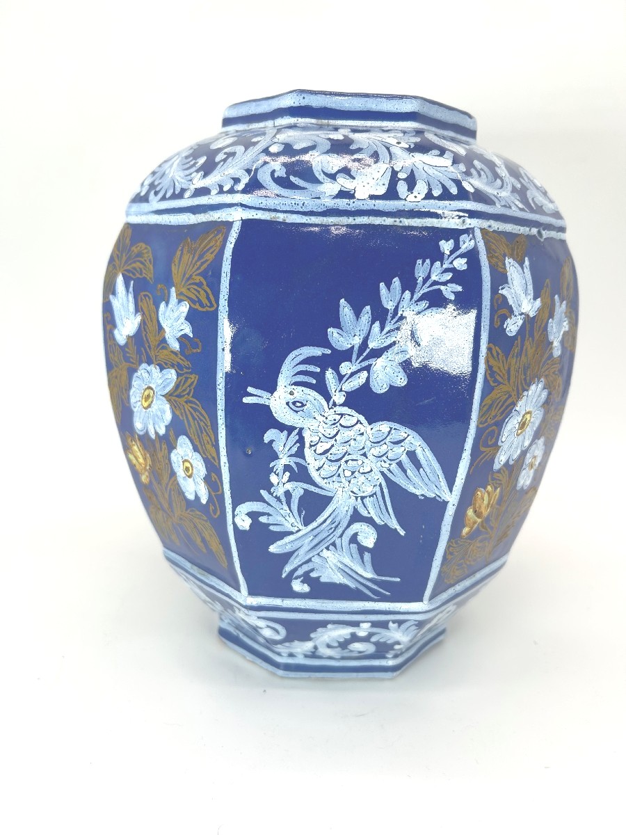 NEVERS - VASE à DECOR BLEU PERSAN et BLANC FIXE-photo-2