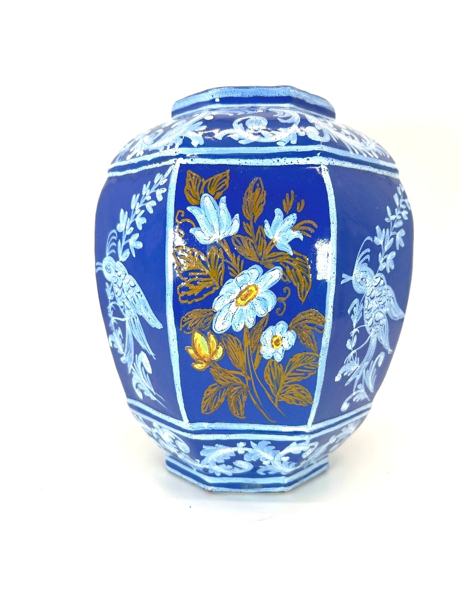 NEVERS - VASE à DECOR BLEU PERSAN et BLANC FIXE-photo-3