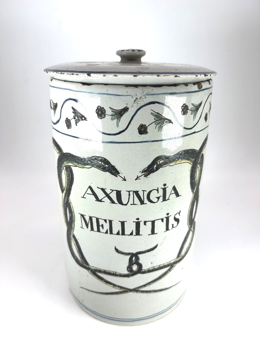 PARIS FIN XVIII ème siècle - APOTHICAIRERIE - POT A ONGUENT - Couvercle et décor de serpents 