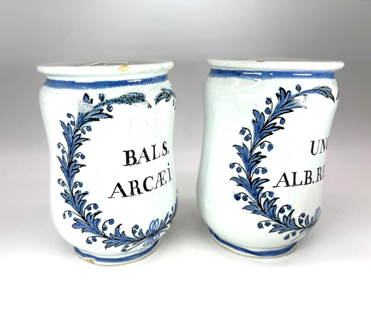 Rouen 18th Century - Apothecary - Pair Of Canon Jars -photo-2