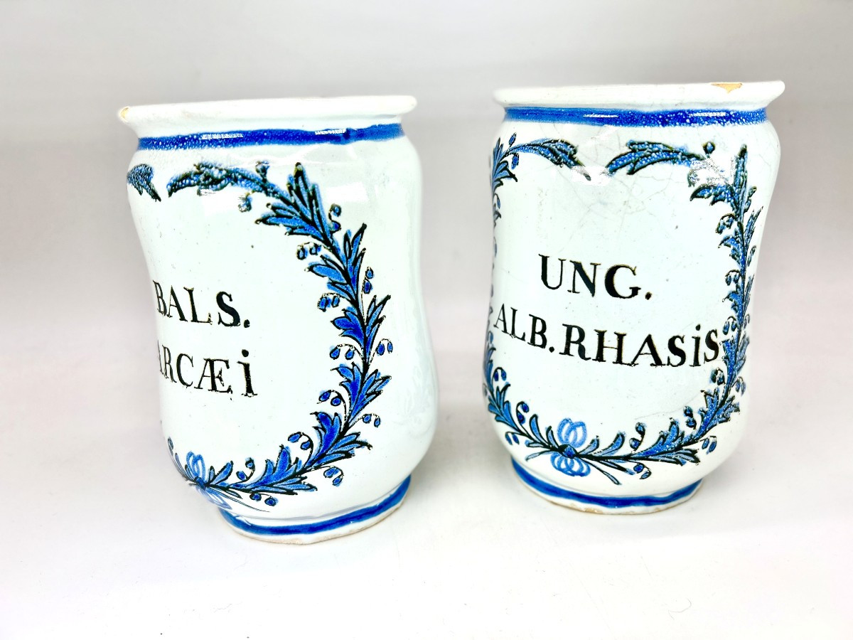 Rouen 18th Century - Apothecary - Pair Of Canon Jars -photo-3