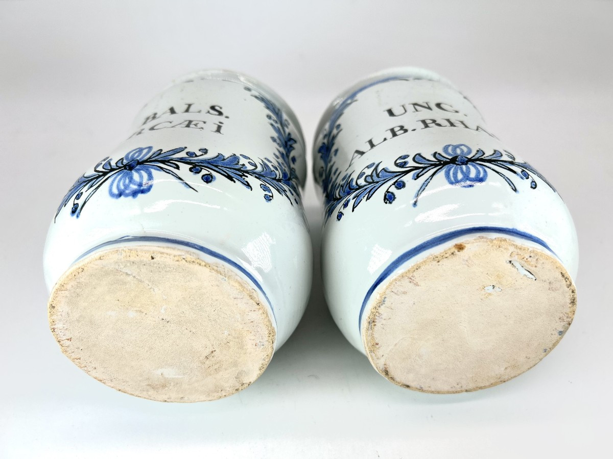 Rouen 18th Century - Apothecary - Pair Of Canon Jars -photo-2