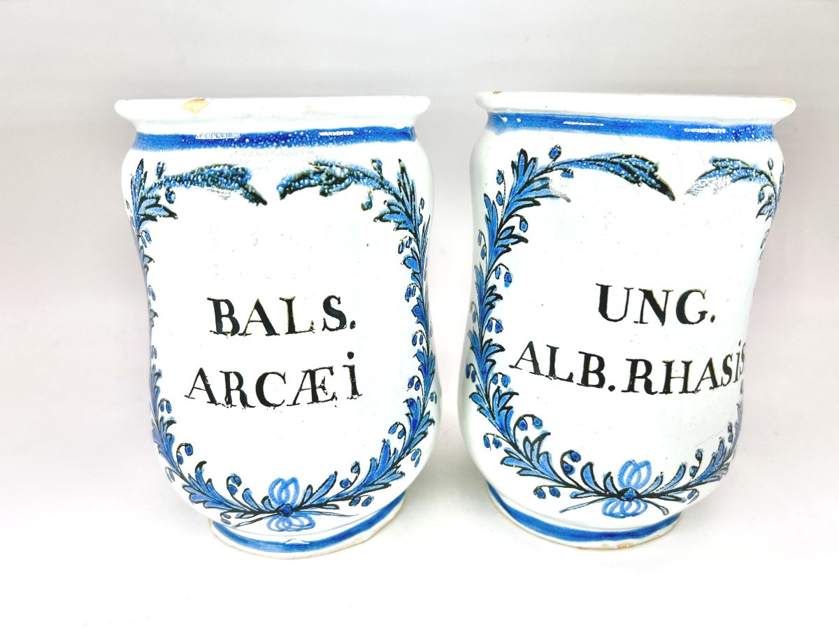 Rouen 18th Century - Apothecary - Pair Of Canon Jars 