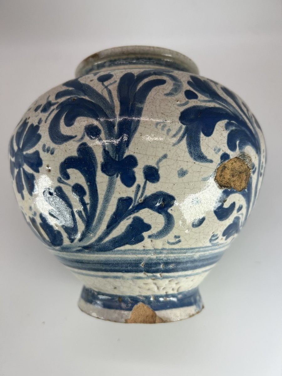 CALTAGIRONE, ITALIE - XVIII ème Siècle  - Vase boule à large décor d'Iris-photo-3
