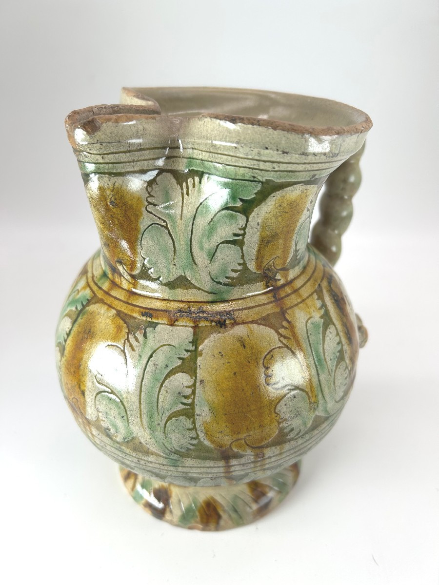 Faenza - Second Half Of The 16th Century - Pitcher With Raised Vegetal Decoration-photo-2