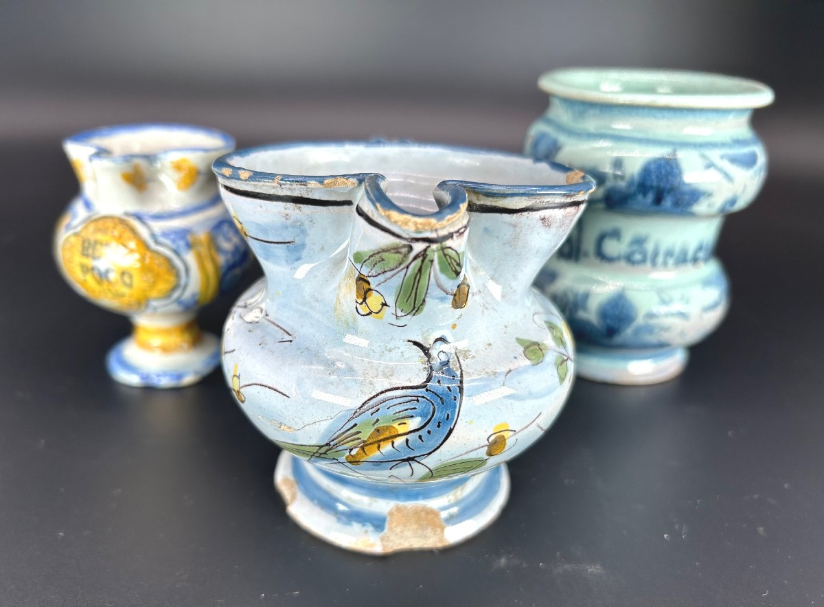 ITALE - TOSCANE XVIIIème et début XIX ème siècle - 1 pilulier + 2 cruchons à alcool-photo-2