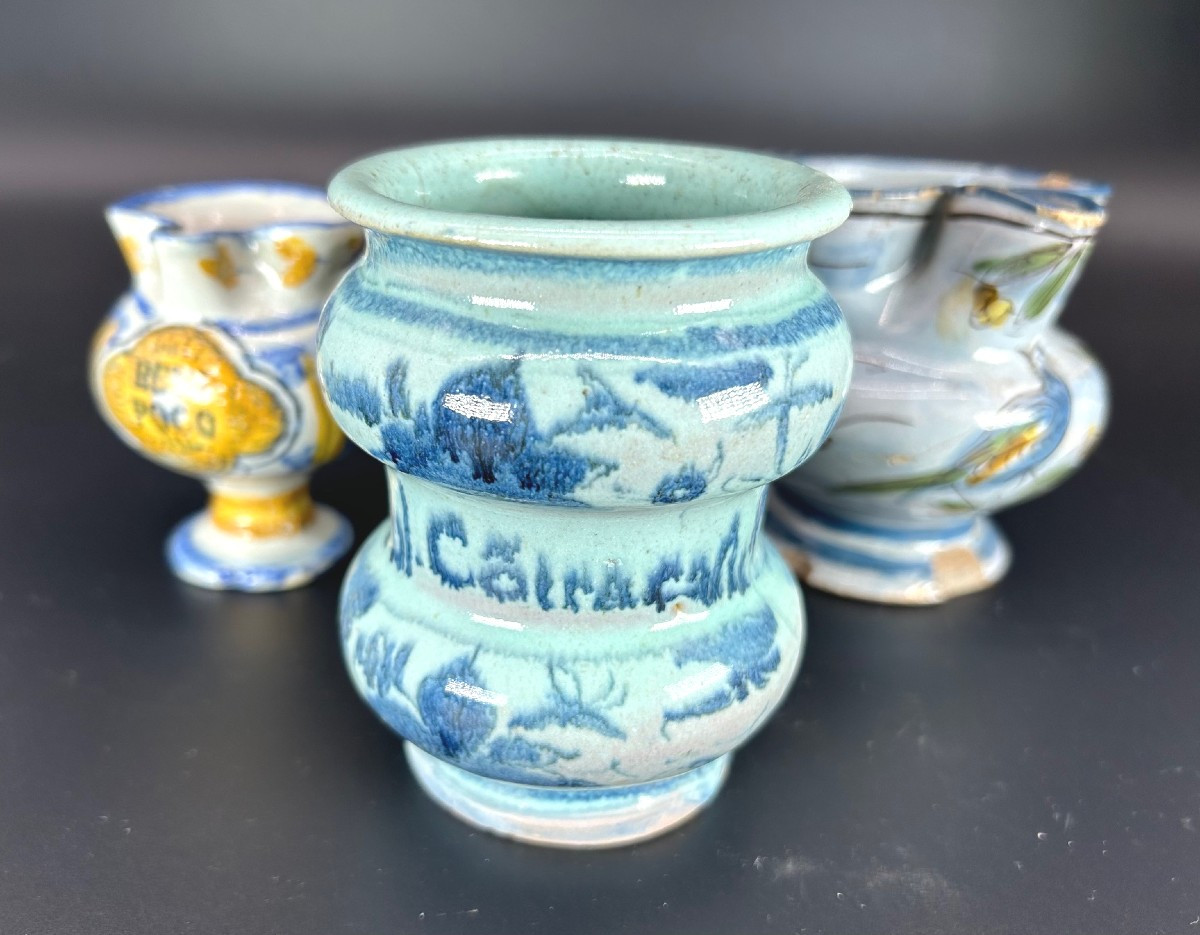 ITALE - TOSCANE XVIIIème et début XIX ème siècle - 1 pilulier + 2 cruchons à alcool-photo-3