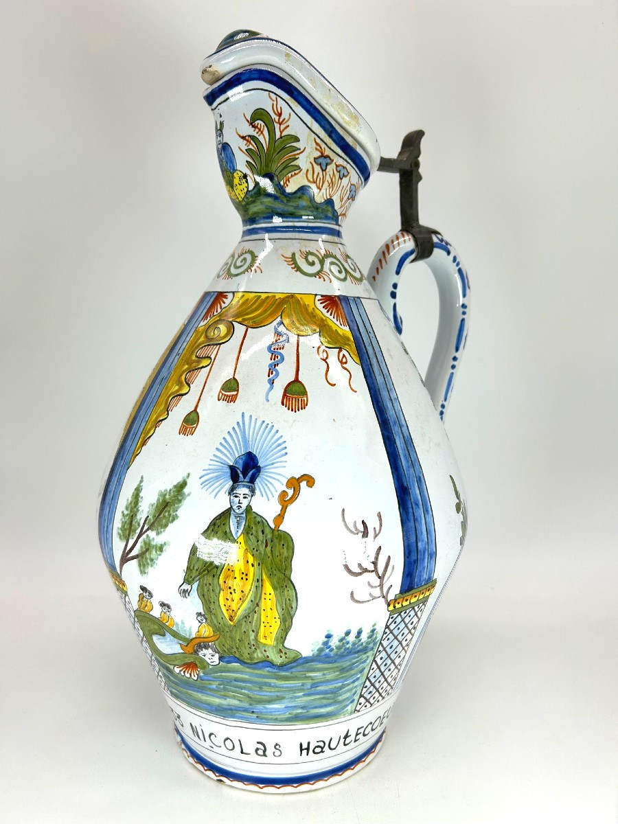 Rouen 19th Century - Large Cider Pitcher With Rotating Decoration