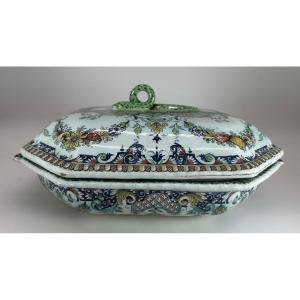 Rouen 18th Century - Terrine Or Vegetable Dish, With Cut Sides - Circa 1740