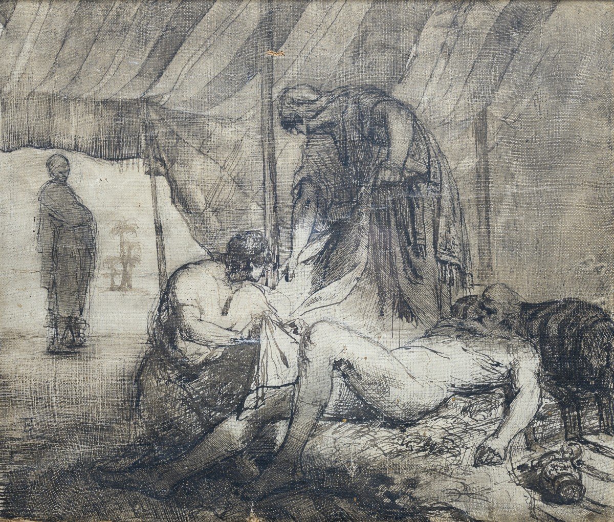 French School Of The 19th Century - Noah's Drunkenness-photo-2