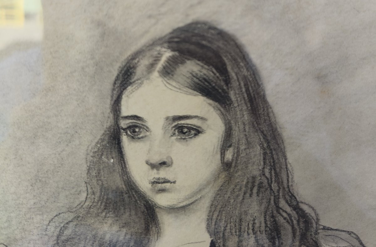 I.M - PORTRAIT JEUNE FEMME 1920 - DESSIN-photo-3