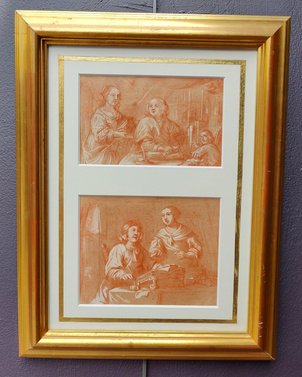 Jan Verkolje XVIIeme- Double Portrait Drawing-photo-2