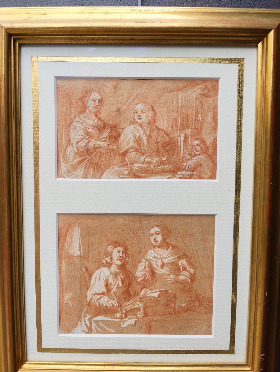 Jan Verkolje XVIIeme- Double Portrait Drawing-photo-3