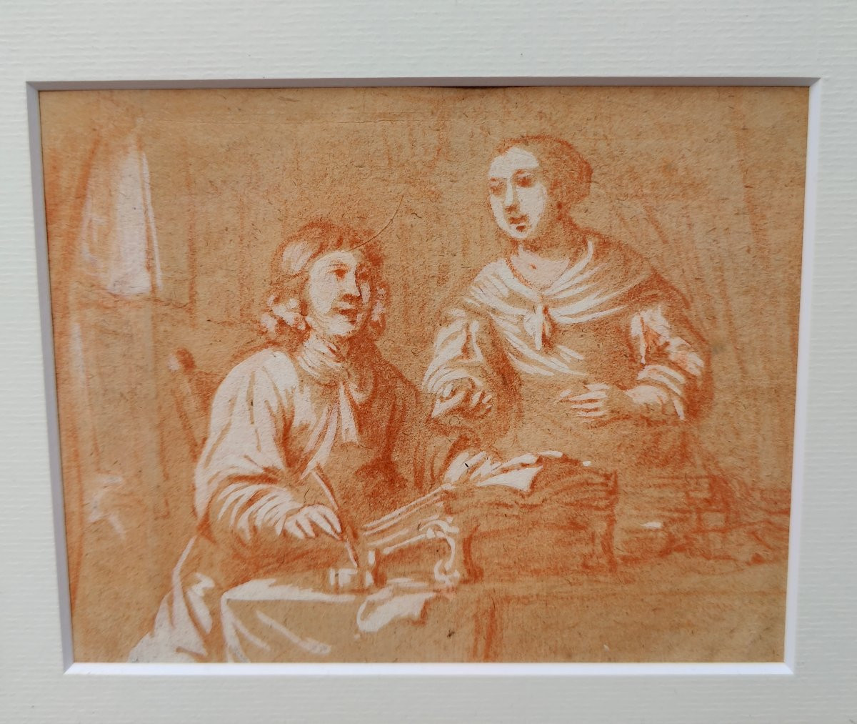 Jan Verkolje XVIIeme- Double Portrait Drawing-photo-1