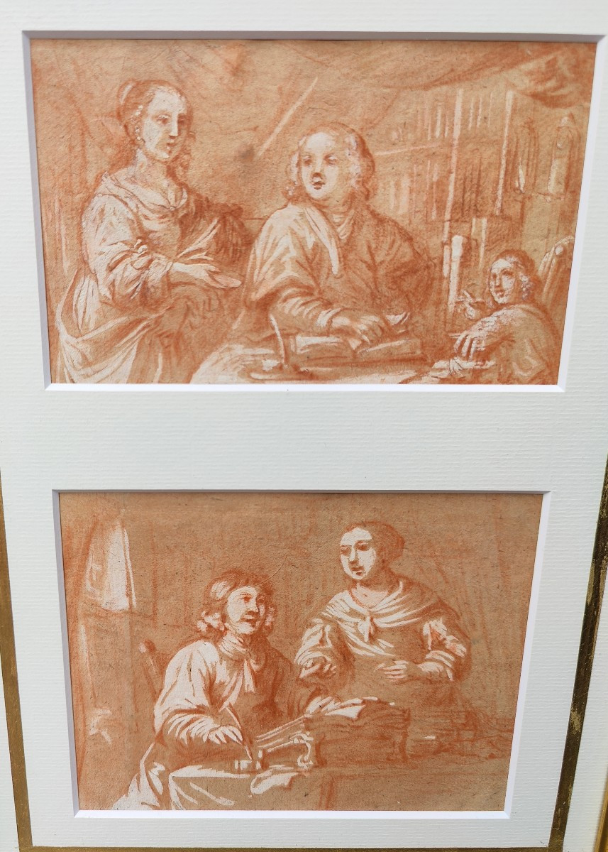 Jan Verkolje XVIIeme- Double Portrait Drawing