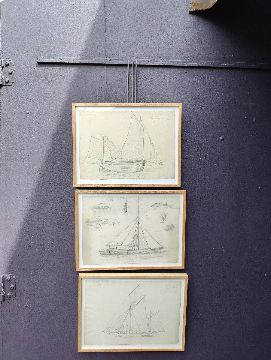 Three Boat Studies 1850 Drawing-photo-2