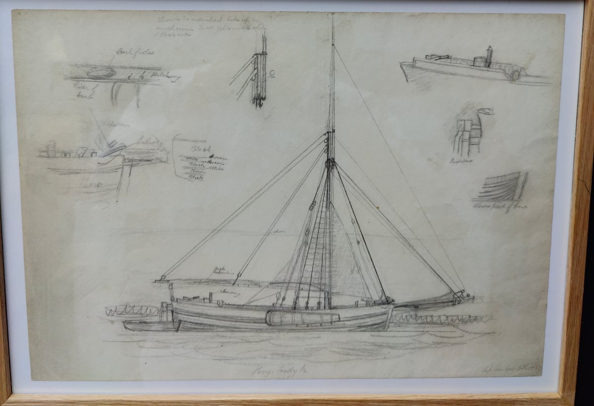 Three Boat Studies 1850 Drawing-photo-3