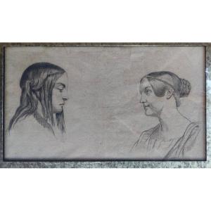 ECOLE FRANÇAISE 1900 - DEUX TETES FEMMES