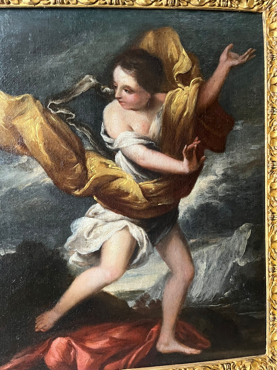 Hiule sur toile, Agar e Angelo , cm 58 x 49 , Rome fin du XVII,bon état siecle -photo-3