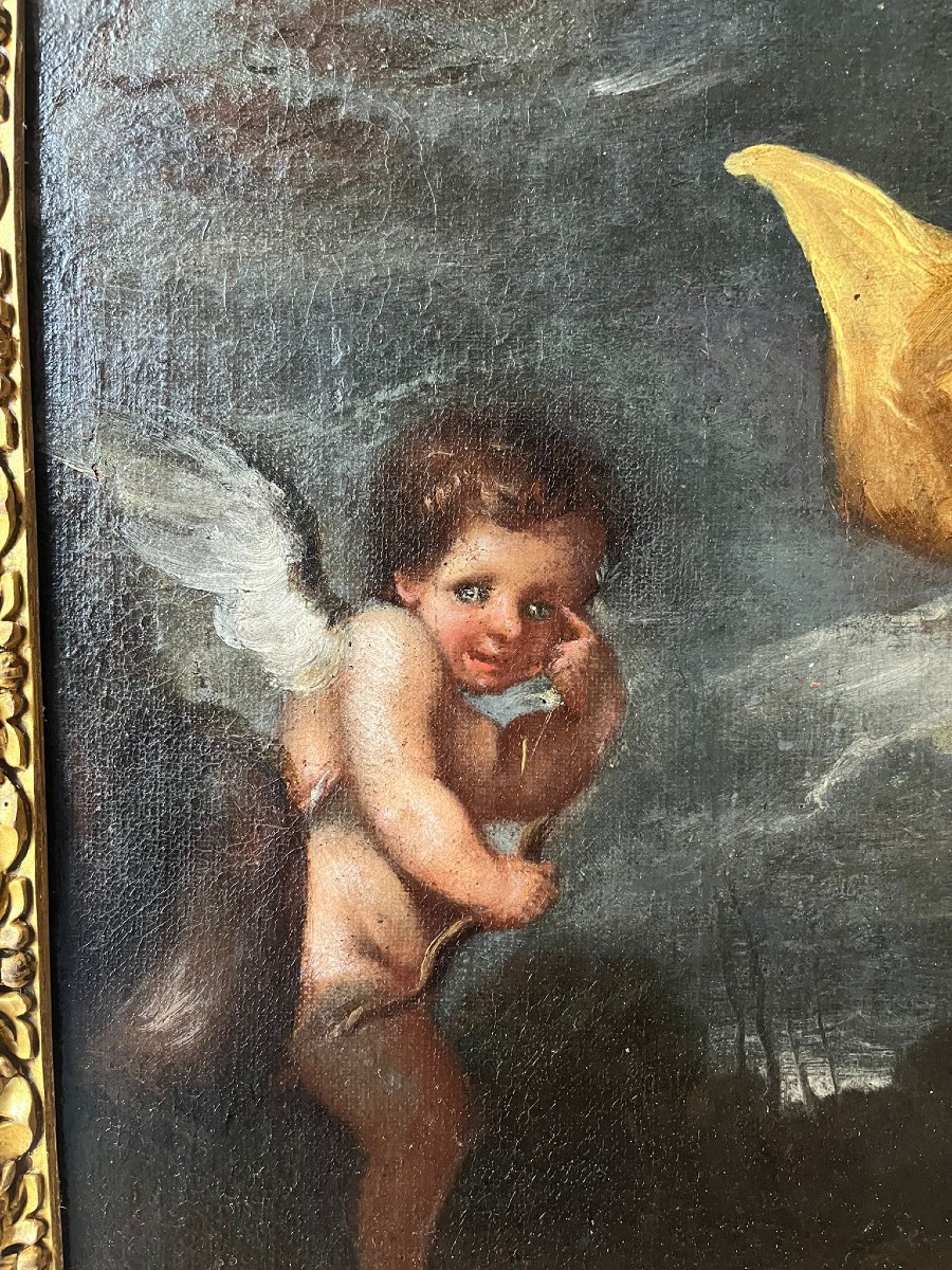 Hiule sur toile, Agar e Angelo , cm 58 x 49 , Rome fin du XVII,bon état siecle -photo-4