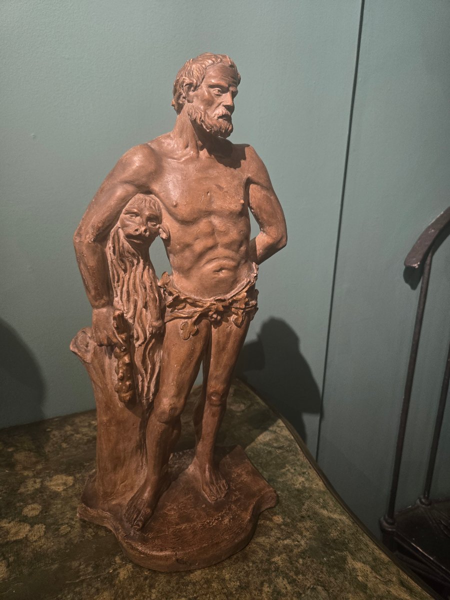 Sculpture en terre cuite, Hercule , h cm 47 , epoque Louis XVI,  tres bon etat de conservation-photo-2