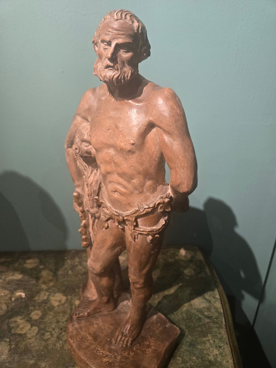 Sculpture en terre cuite, Hercule , h cm 47 , epoque Louis XVI,  tres bon etat de conservation-photo-3