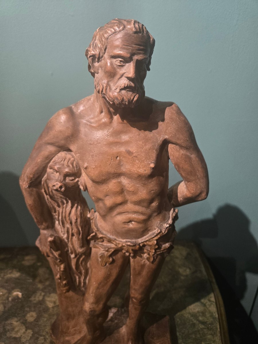 Sculpture en terre cuite, Hercule , h cm 47 , epoque Louis XVI,  tres bon etat de conservation-photo-4