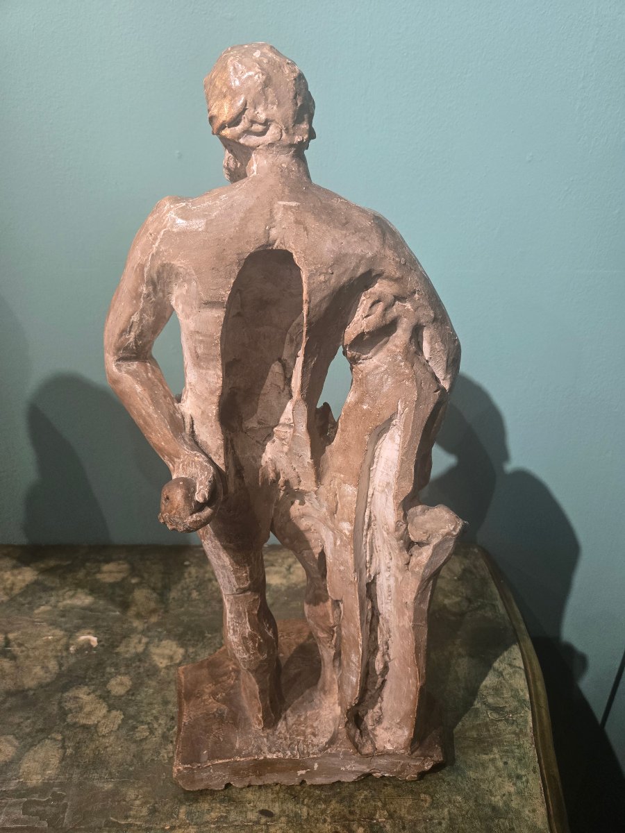 Sculpture en terre cuite, Hercule , h cm 47 , epoque Louis XVI,  tres bon etat de conservation-photo-1