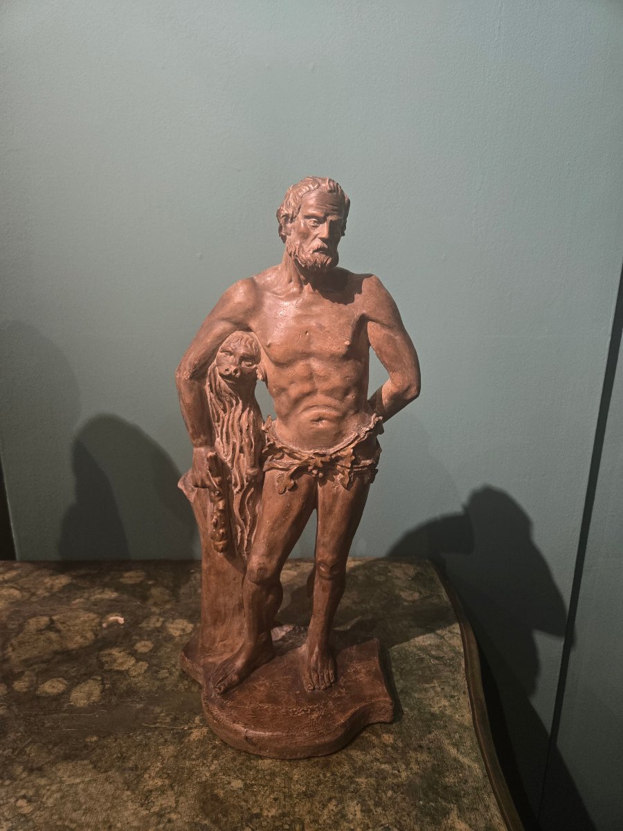 Sculpture en terre cuite, Hercule , h cm 47 , epoque Louis XVI,  tres bon etat de conservation