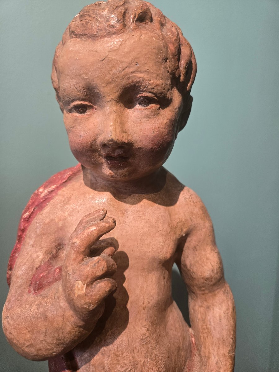 Lacquered And Painted Wooden Sculpture, 17th Century, San Giovannino, In Good Condition -photo-1