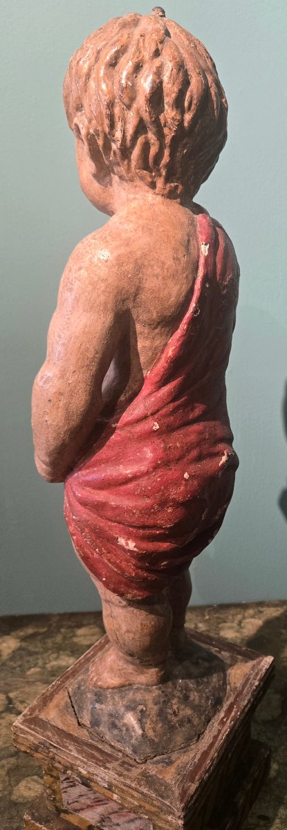 Lacquered And Painted Wooden Sculpture, 17th Century, San Giovannino, In Good Condition -photo-3