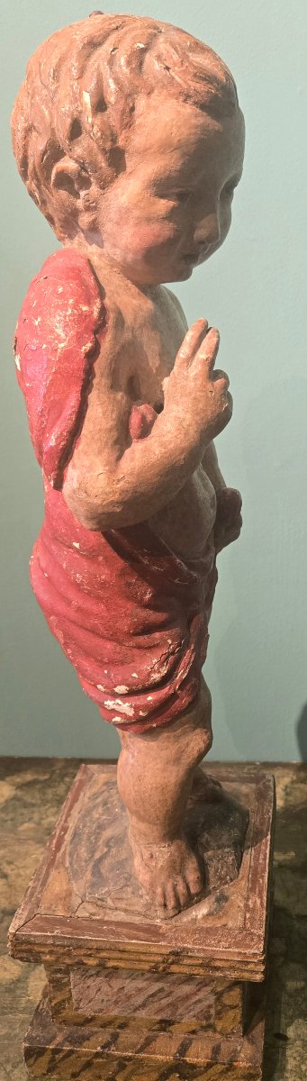 Lacquered And Painted Wooden Sculpture, 17th Century, San Giovannino, In Good Condition -photo-6