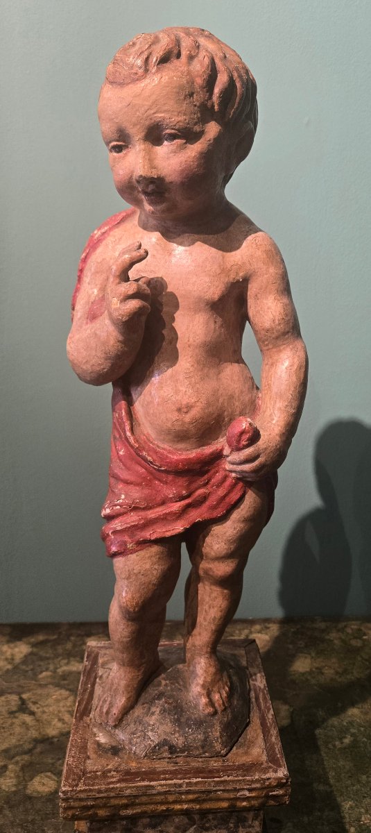 Lacquered And Painted Wooden Sculpture, 17th Century, San Giovannino, In Good Condition 