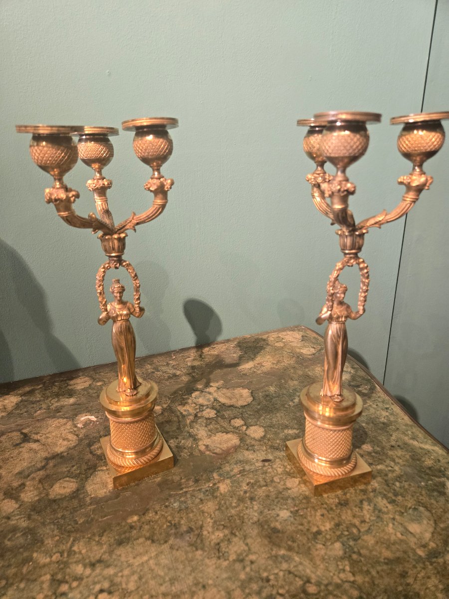Pair Of Gilded Bronze Candlesticks, 34-photo-5