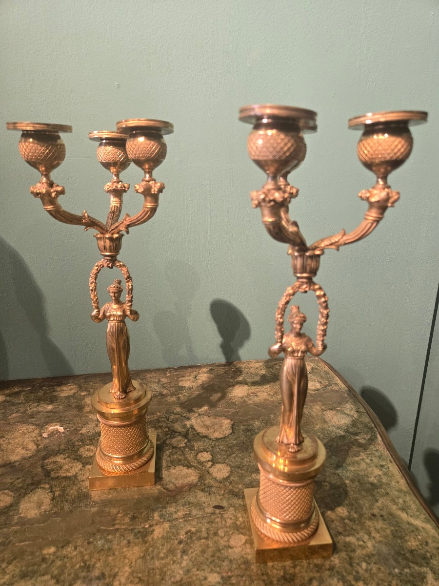 Pair Of Gilded Bronze Candlesticks, 34
